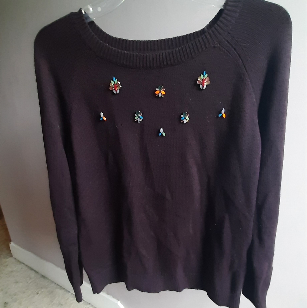 LOFT Purple Jeweled Sweater Medium